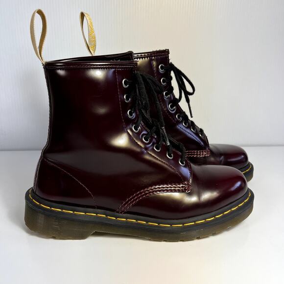 Dr. Martens Size 8 1460 Cherry Red Lace Up Combat Boots Vegan Patent Leather - Picture 4 of 14